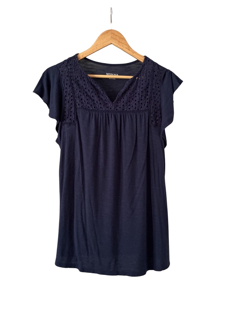 Merona Navy Eyelet V-Neck Flutter Sleeve Tunic